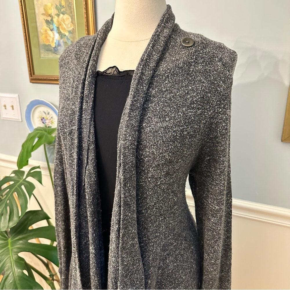 FLAX Gray Waterfall Cardigan Sweater Wrap Size Small Boho Cozy Warm Soft - Picture 2 of 10